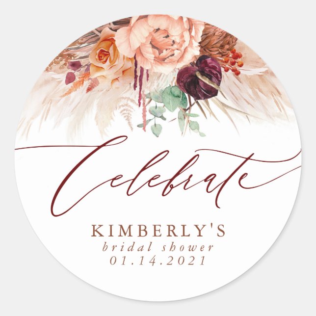 Adesivo Redondo Terracotta Floral Pampas Grass CELEBRATE (Frente)