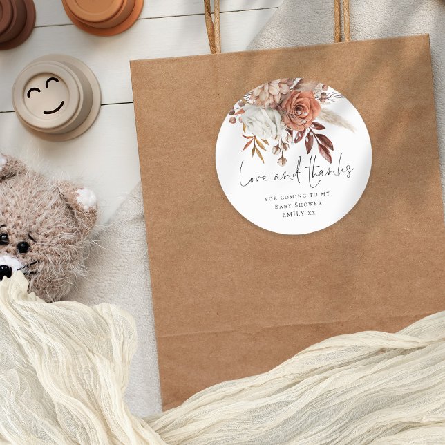 Adesivo Redondo Terracotta Florals Obrigado de Amor (Criador carregado)