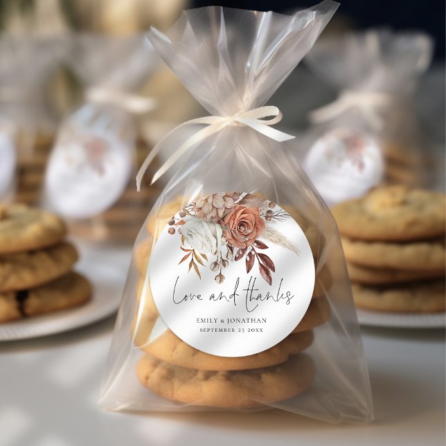 Adesivo Redondo Terracotta Florals Obrigados de Amor Casamento (Stickers For your thank you favors. Part of the Terracotta Florals Autumn Fall Collection)