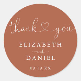 Adesivo Redondo Terracotta Heart Script Obrigado Favor De Casament