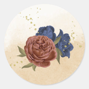 Adesivo Redondo terracotta marinho azul verde floral