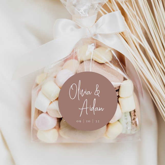Adesivo Redondo Terracotta | Modern Handwritten Script Wedding (Criador carregado)