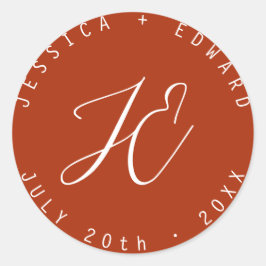 Adesivo Redondo Terracotta Monograma Simples Script Mínimo Moderno