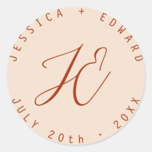 Adesivo Redondo Terracotta Monograma Simples Script Mínimo Moderno