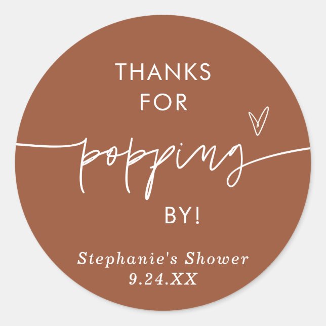 Adesivo Redondo Terracotta Popcorn Favor, Obrigados para Popping B (Frente)