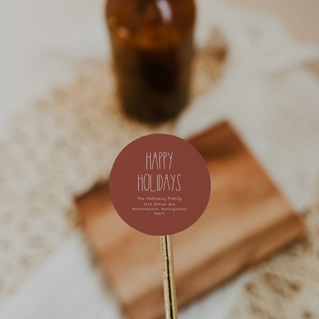 Adesivo Redondo Terracotta Red Boho Feliz Feriados de Envelope (Criador carregado)