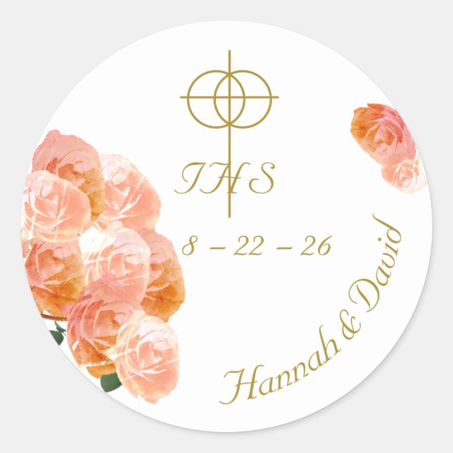 Adesivo Redondo Terracotta Rosa Católica Casamento (Frente)