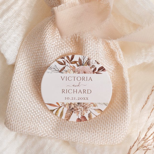 Adesivo Redondo Terracotta Rust Flores Boho Fall Foliage Casamento (Criador carregado)