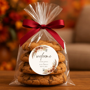 Adesivo Redondo Terracotta Rustic Fall Floral Weding Bem-vindo