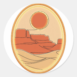 Adesivo Redondo Terracotta Sol do Deserto — Arte Linear Minimalist