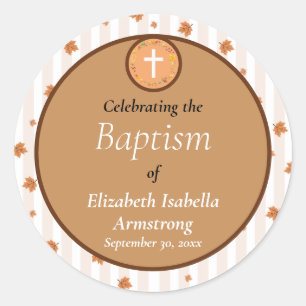 Adesivo Redondo Terracotta Stripe e Leaf Wreath Caiam Batismo