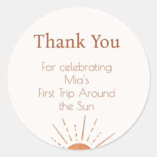 Adesivo Redondo Terracotta Sun Primeira Viagem Em Volta Obrigado S