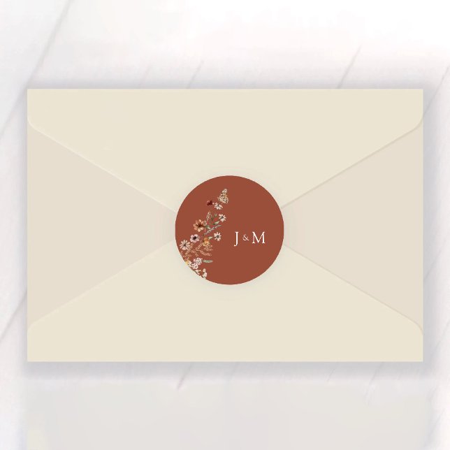 Adesivo Redondo Terracotta Tiny Wildflower Wedding (Criador carregado)