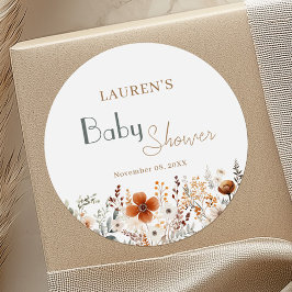 Adesivo Redondo Terracotta Wildflower Gênero Chá de fraldas neutro