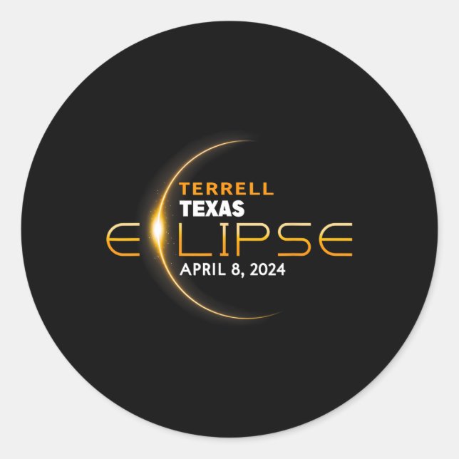 Adesivo Redondo Terrell Texas Total Solar Eclipse 2024 (Frente)
