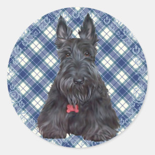 Adesivo Redondo Terrier escocês em Tartan