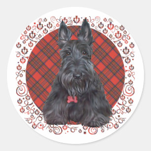 Adesivo Redondo Terrier Escocês em Tartan