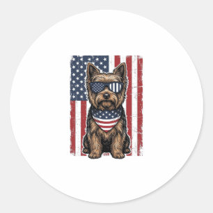 Adesivo Redondo Terrier Patriótico Cão Bandeira Vintage Design Vet