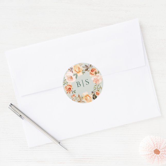 Adesivo Redondo Terthy Autumn Floral Wreath Monograma (Envelope)