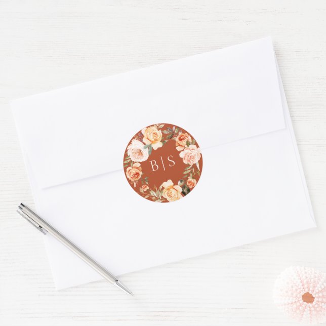 Adesivo Redondo Terthy Autumn Floral Wreath Monograma (Envelope)