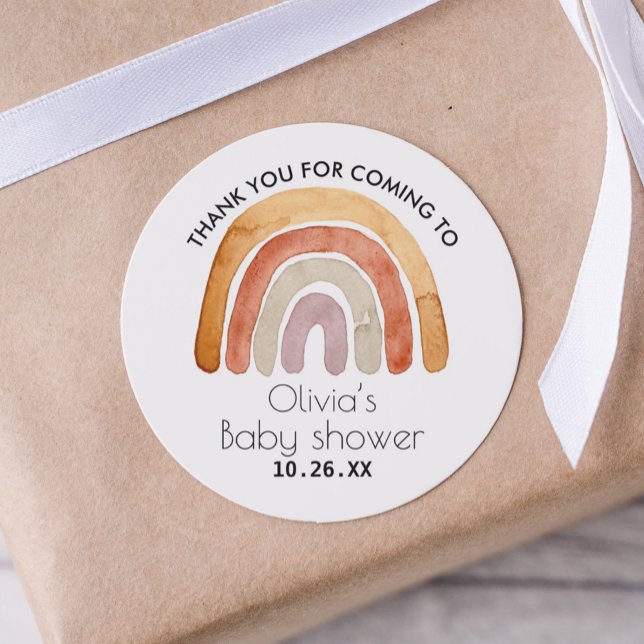 Adesivo Redondo Terthy Tone Boho Rainbow Obrigado Chá de fraldas (Criador carregado)