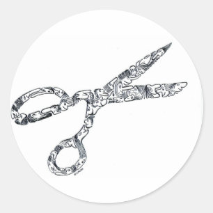 Adesivo Redondo Tesoura com cortes de cabelo