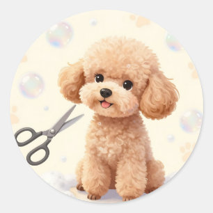 Adesivo Redondo Tesoura de Aparar Poodle Fofa Bolhas 