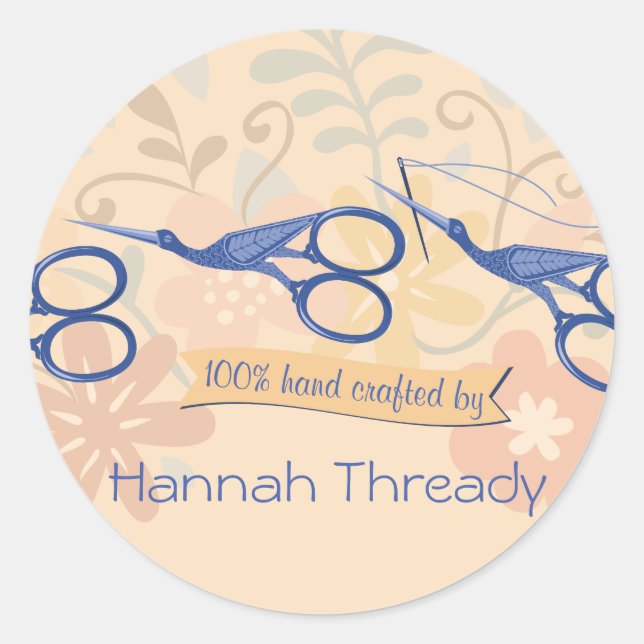 Adesivo Redondo Tesoura de aves ornamentais costureira (Frente)