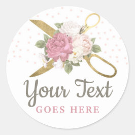 Adesivo Redondo Tesoura Dourada para costurar e Rosas flexíveis pa