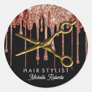 Adesivo Redondo Tesoura Dourada Personalizada Hair Salon Clas
