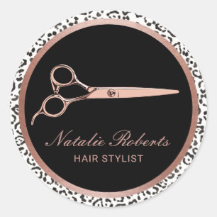 Adesivo Redondo Tesoura Moderna do Cabelo-Leopardo Rosa