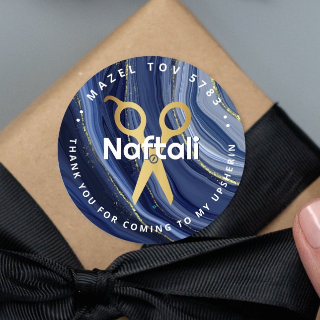 Adesivo Redondo Tesoura Personalizada de Upsherin (Criador carregado)