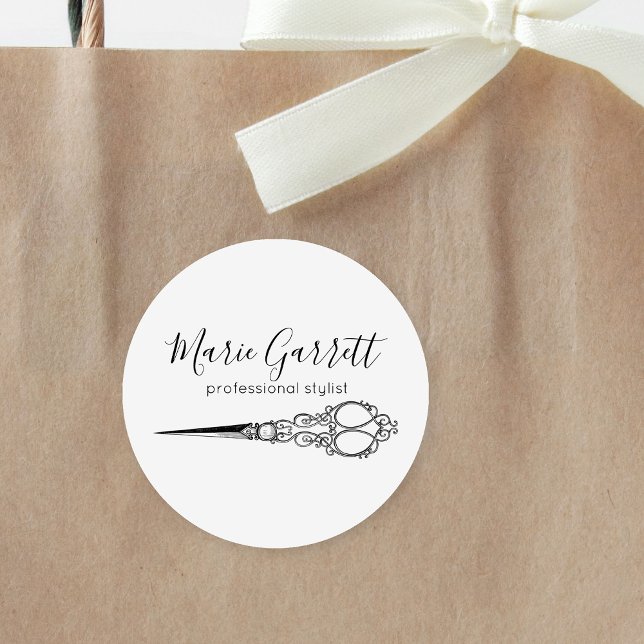 Adesivo Redondo Tesoura Vintage Salon Business (Criador carregado)