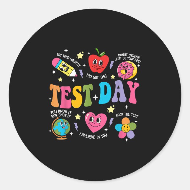 Adesivo Redondo Test Day Rock The Test Testing Day Motivational Te (Frente)