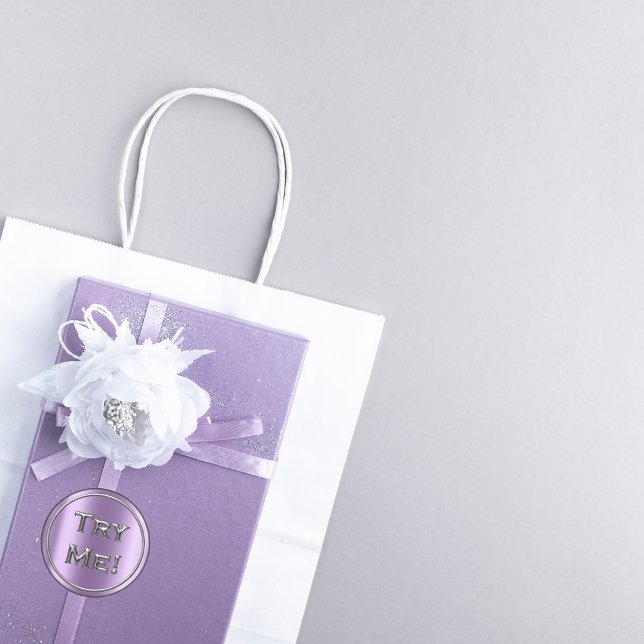 Adesivo Redondo Teste-me com um recipiente de amostra de testador  (Try Me Silver Lavender Tester Sample Container Classic Round Sticker)