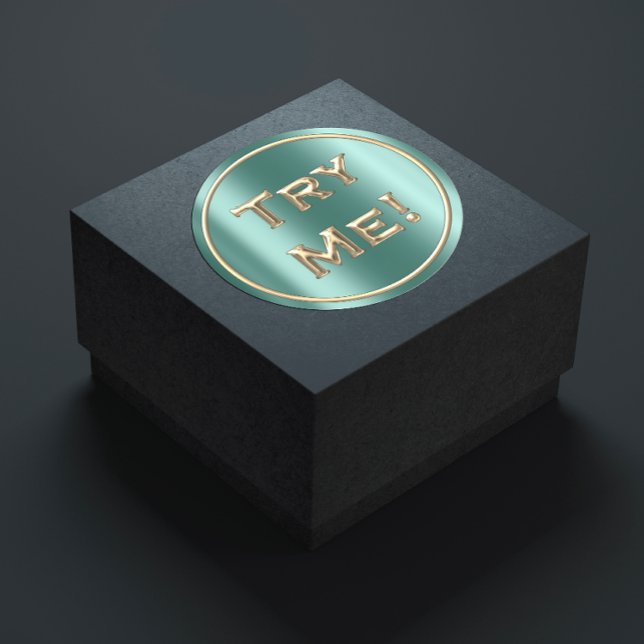 Adesivo Redondo Teste-me com um recipiente de amostra de testador  (Try Me Faux Gold Teal Tester Sample Container Classic Round Sticker)