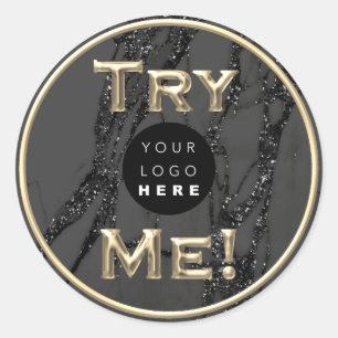 Adesivo Redondo Teste-me logotipo Dourado Exemplo de testador Pret