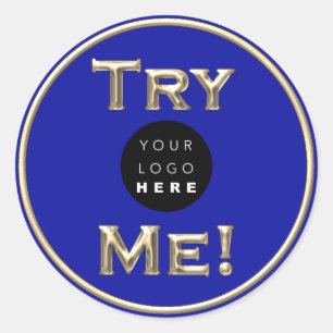 Adesivo Redondo Teste o logotipo Exemplo de teste Dourado Blue Sma