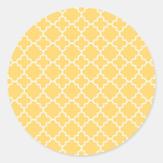 Adesivo Redondo Teste padrão amarelo de Quatrefoil (Frente)