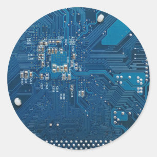 Adesivo Redondo teste padrão azul do computador de conselho do