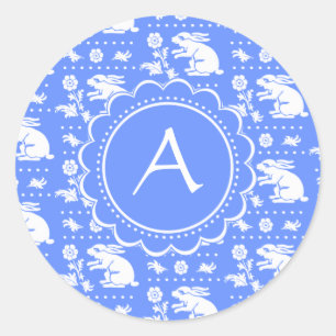 Adesivo Redondo Teste padrão azul e branco do estilo do vintage