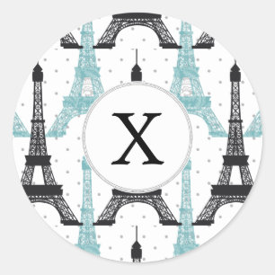 Adesivo Redondo Teste padrão chique da torre Eiffel do Aqua do