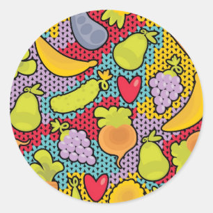 Adesivo Redondo Teste padrão com frutas e legumes