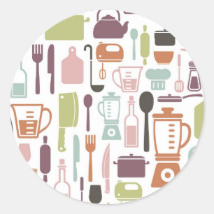 Adesivo Redondo Teste padrão com ícones coloridos do cozinhar