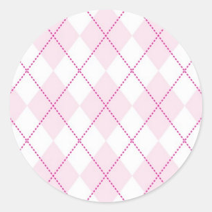 Adesivo Redondo Teste padrão cor-de-rosa e branco de Argyle