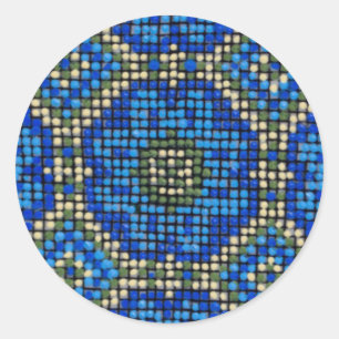 Adesivo Redondo Teste padrão de mosaico azul do vintage