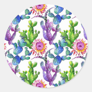 Adesivo Redondo Teste padrão do cacto do Wildflower da aguarela