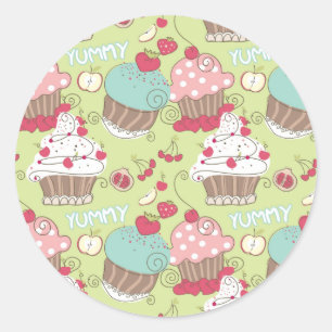 Adesivo Redondo Teste padrão do cupcake
