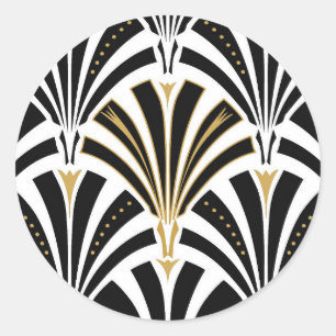 Adesivo Redondo Teste padrão do fã do art deco - preto e branco