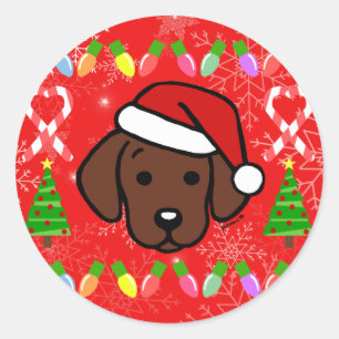 Adesivo Redondo Teste padrão do Natal do filhote de cachorro de